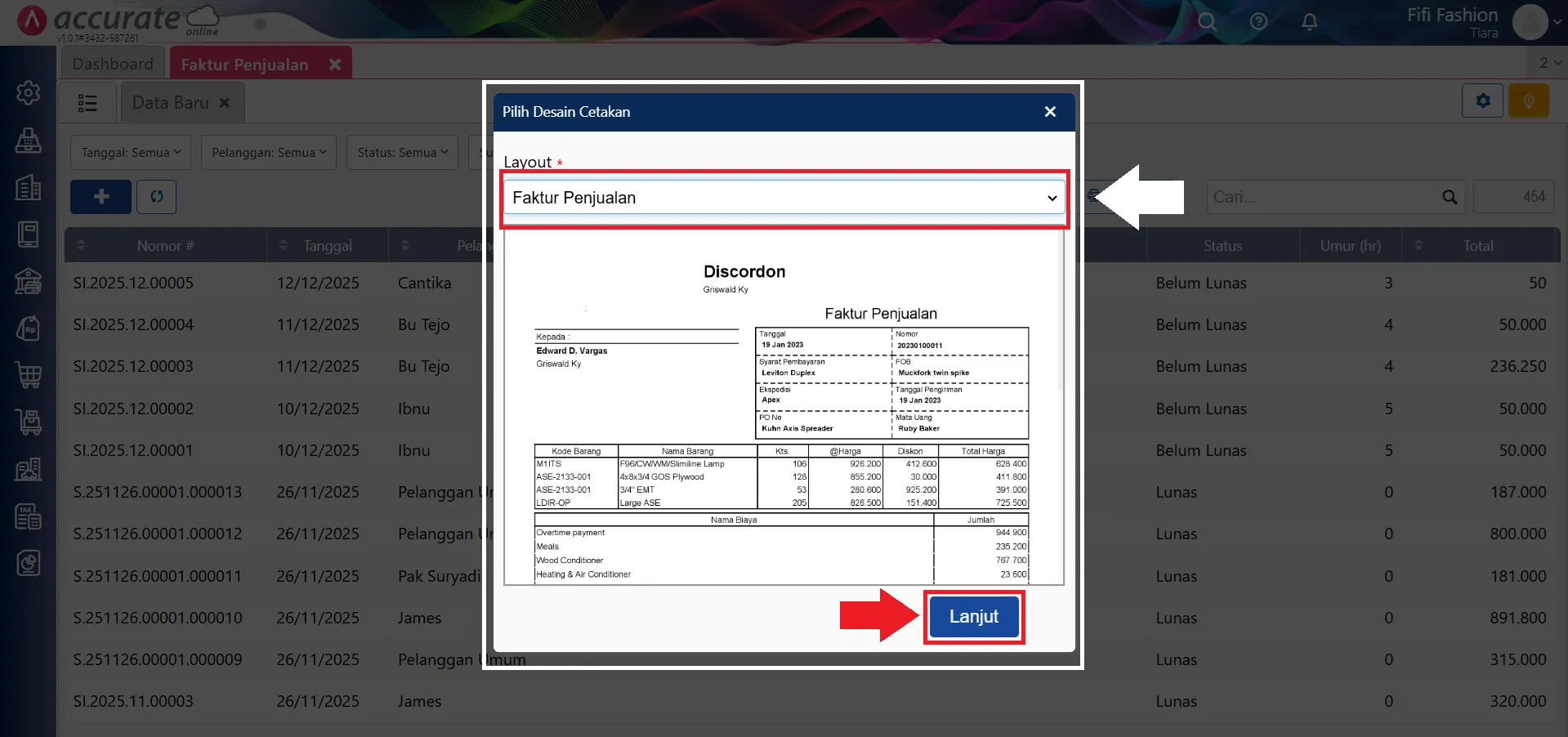 mencetak faktur penjualan secara massal